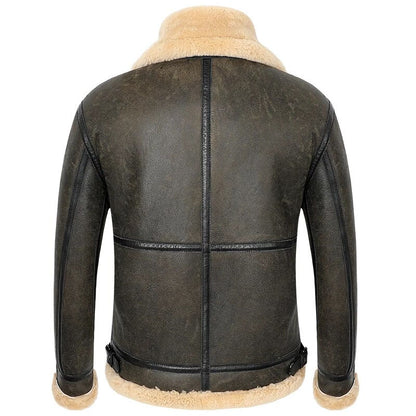 Genuine B-3 Leather Sheepskin Shearling Coat Mens