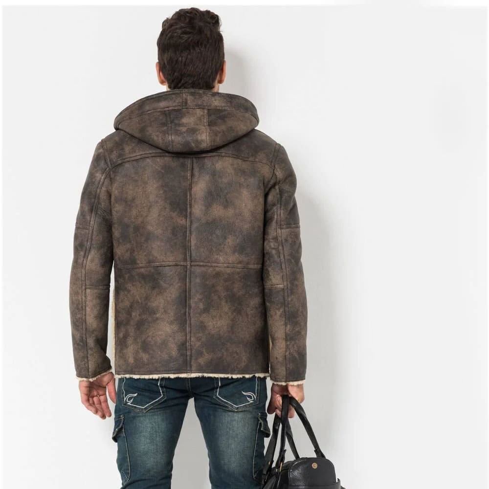 Mens Bomber Genuine Sheepskin Hooded Coat