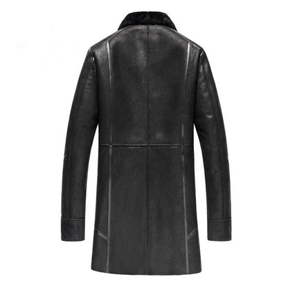Double breasted sheepskin long coat man winter shearling jacket