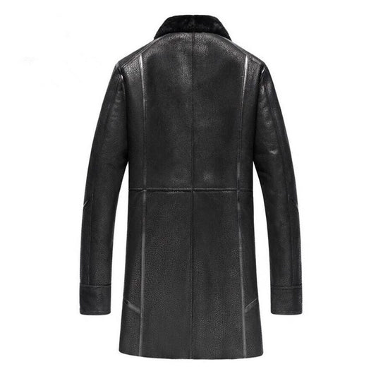 Double breasted sheepskin long coat man winter shearling jacket