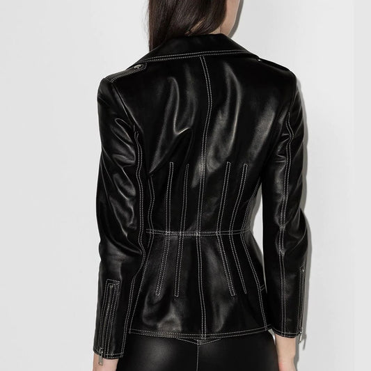 Alexander McQueen Contrast Stitching Lambskin Biker jacket