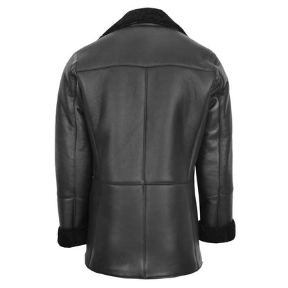 Mens Black Double Breasted Shearling Sheepskin Coat