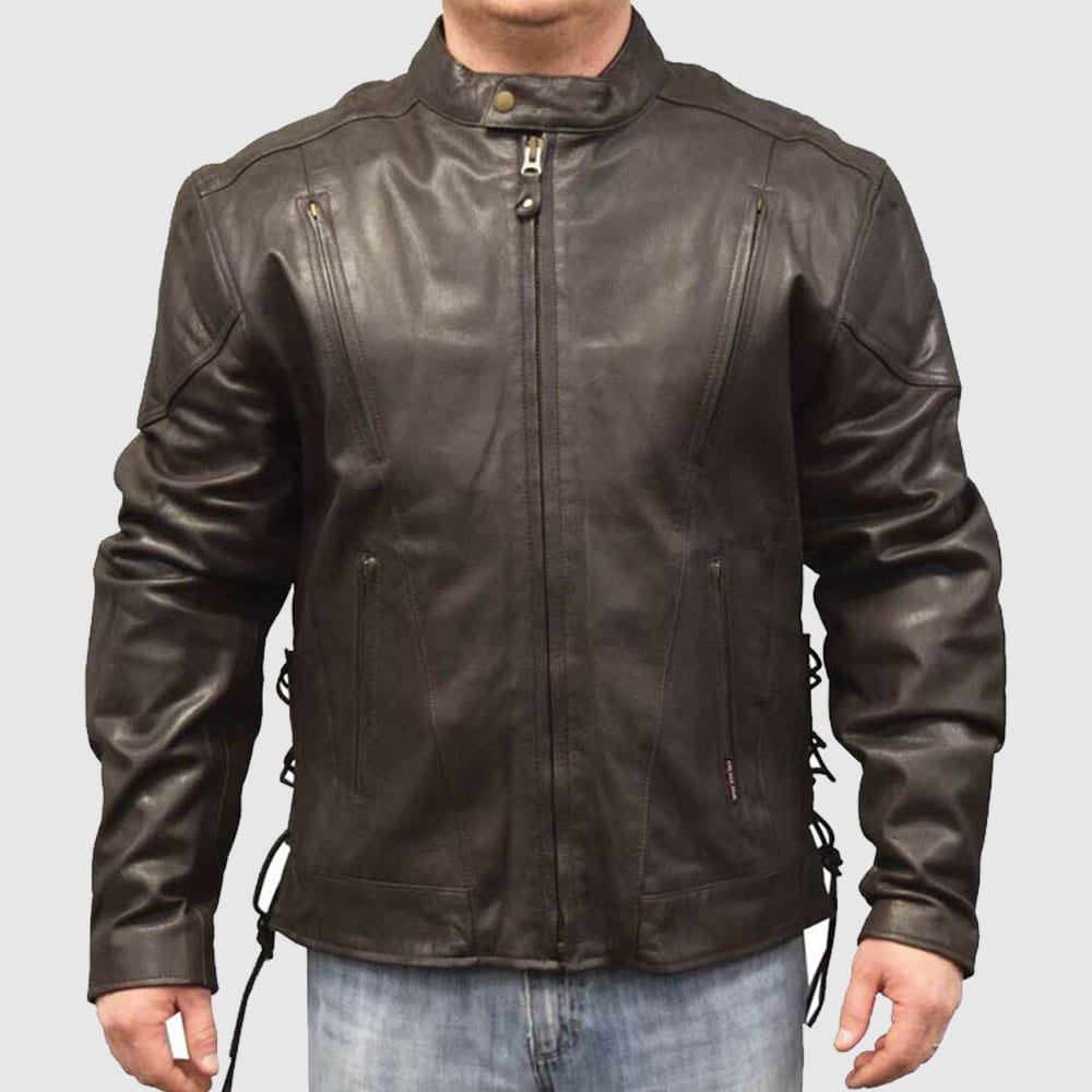 Redline Men's Leather Touring Side-Lace Motorcycle Jacket Brown