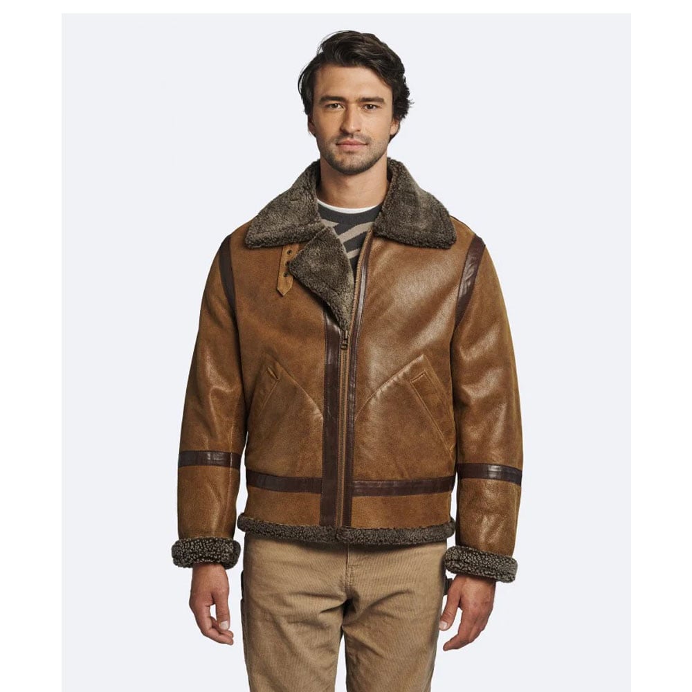 Men's Vintage Brown Shearling Leather Jacket
