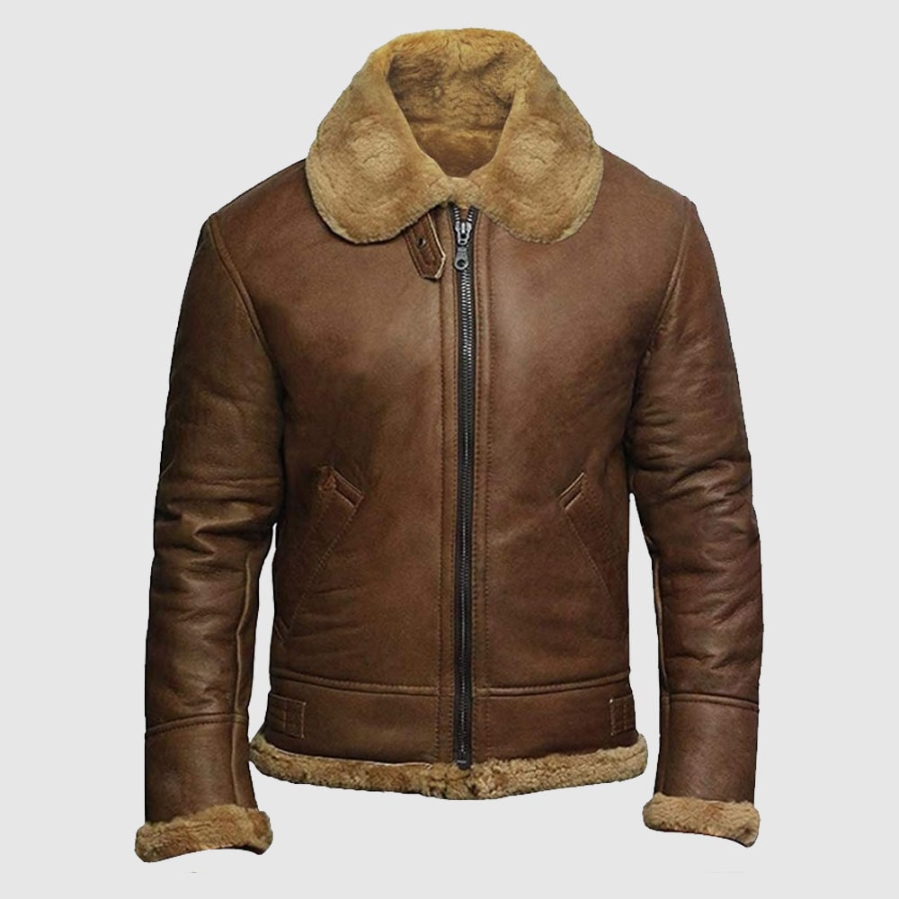 Men's RAF Aviator Soft Shearling Sheepskin Leather Bomber Flying Jacket