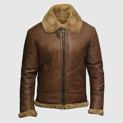 Men's RAF Aviator Soft Shearling Sheepskin Leather Bomber Flying Jacket