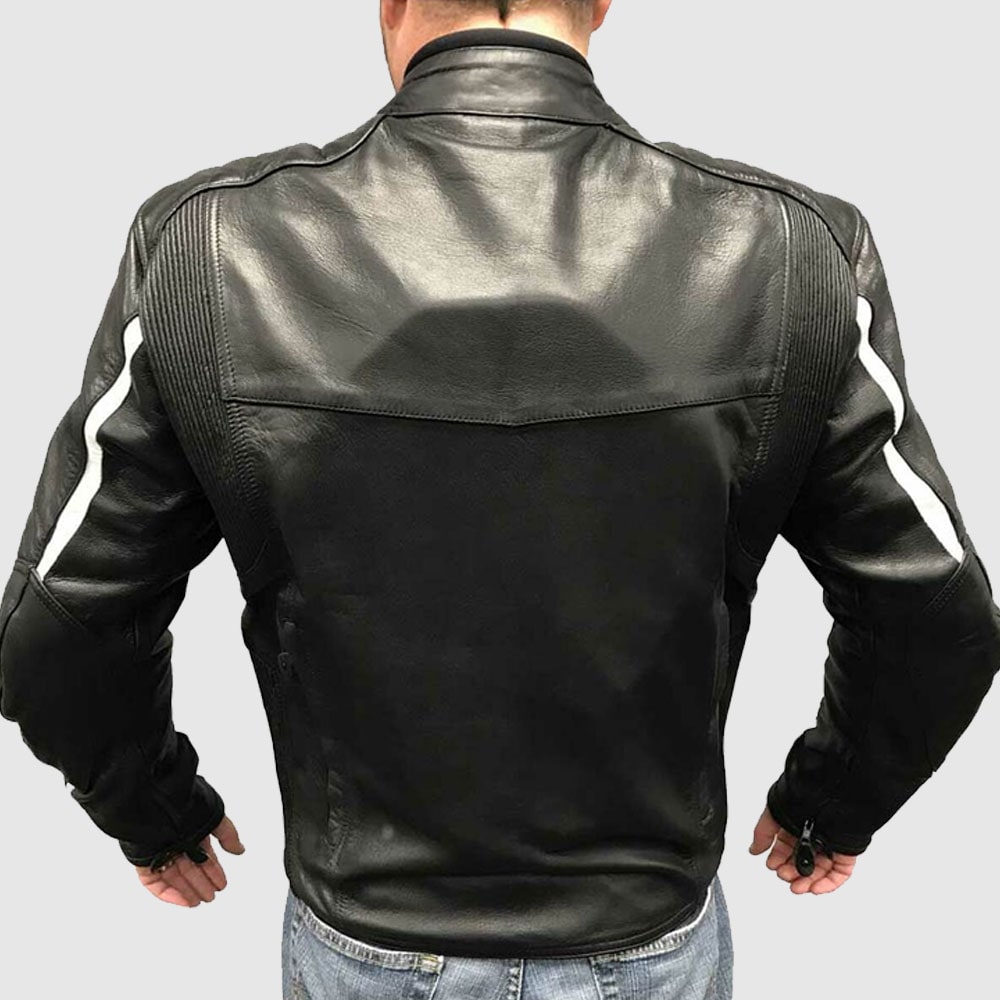 Redline Men's White Striped Goat Skin Leather Motorcycle Jacket