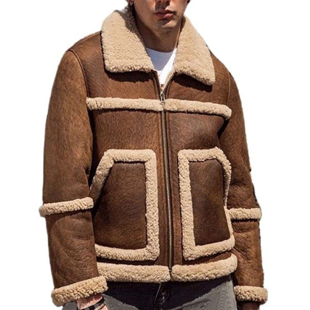 Mens Vintage Sheepskin Leather Bomber Aviator Jacket