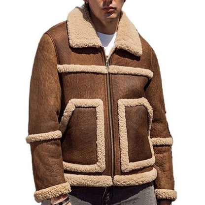 Mens Vintage Sheepskin Leather Bomber Aviator Jacket