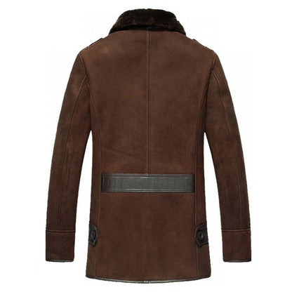 Mens Brown Shearling Reacher Style Sheepskin Fur Coat