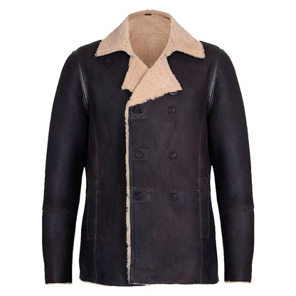 Mens Double Breasted Real Leather Jacket With Fur
