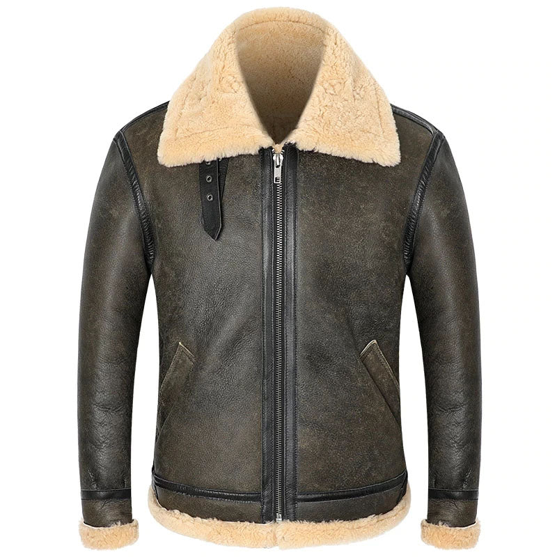 Genuine B-3 Leather Sheepskin Shearling Coat Mens
