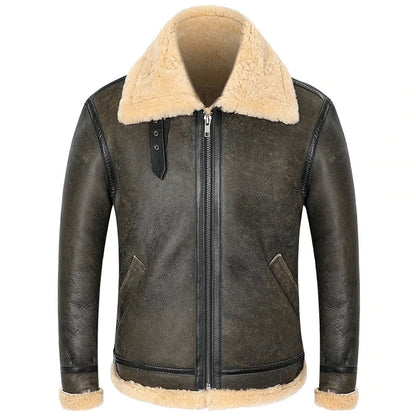 Genuine B-3 Leather Sheepskin Shearling Coat Mens