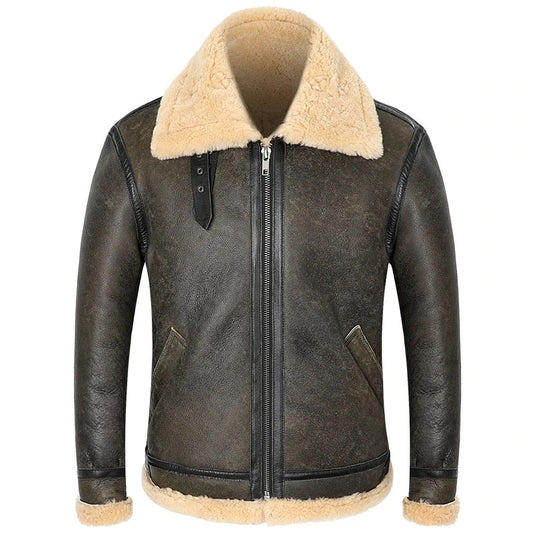 Genuine B-3 Leather Sheepskin Shearling Coat Mens
