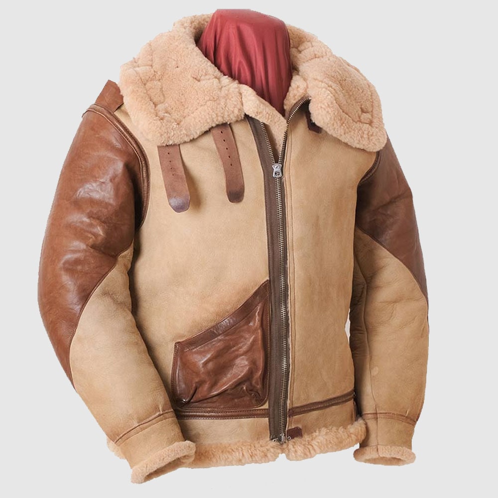 Men’s Aviator USAF Real Sheepskin Shearling Batch Leather Bomber Flying Pilot Leather Jacket