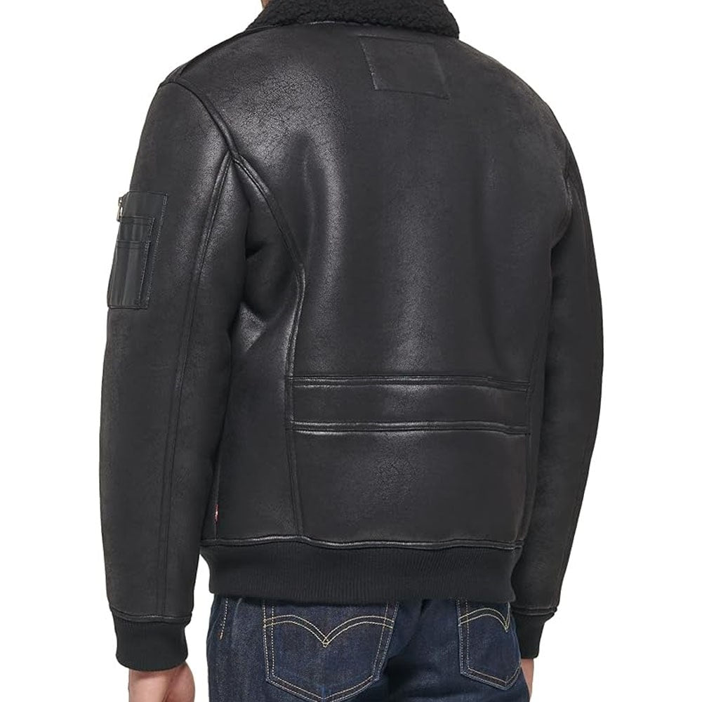 Men's Leather Sherpa Aviator Bomber Jacket