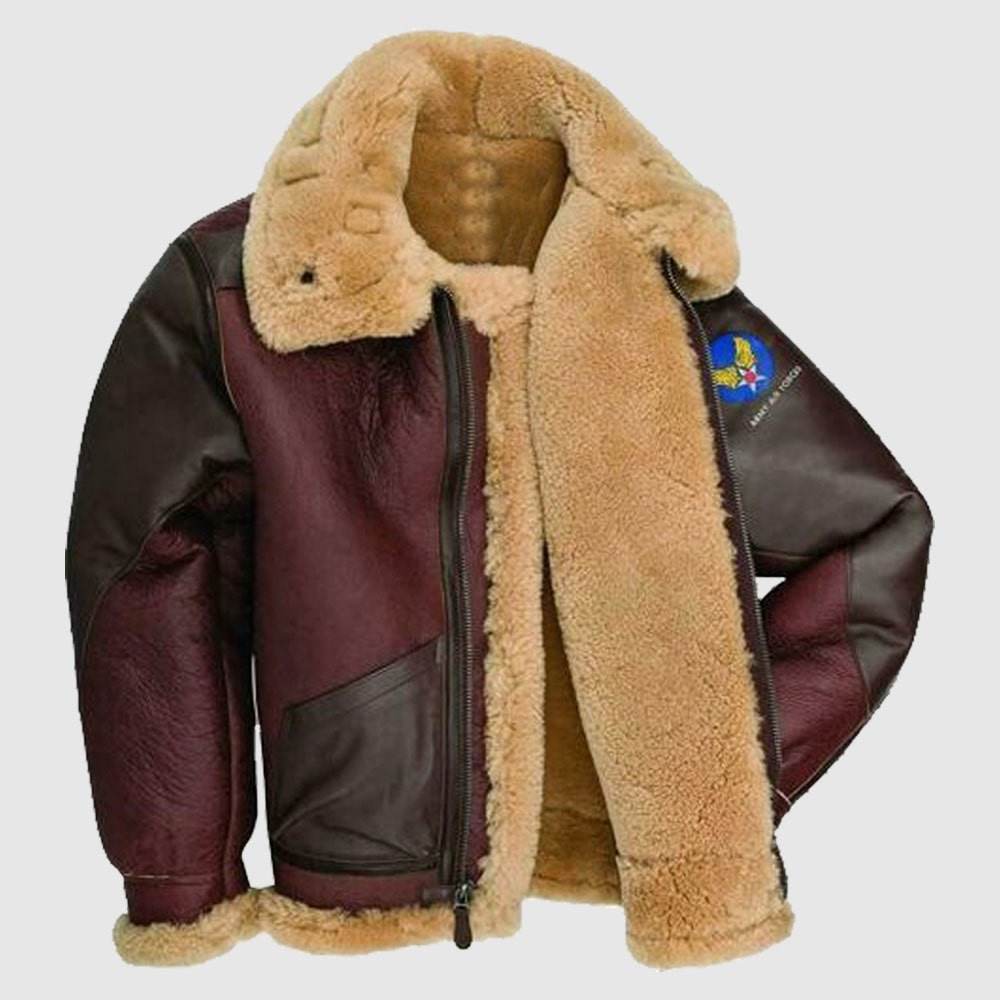 Mens B6 Bomber Aviator USAF WWII Pilot Real Sheepskin Shearling Leather Jacket