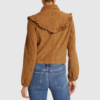 Maje Suede Ruffle-Yoke Jacket
