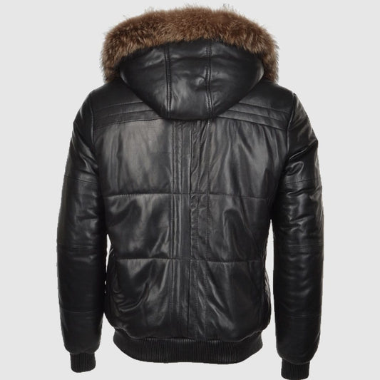 Lambskin Leather Sheepskin Lined Hooded Jacket