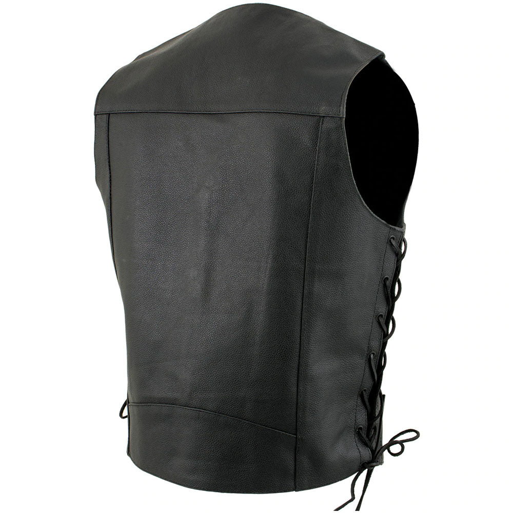 USA Leather 1202 Men's Black Classic ‘Laced’ Leather Vest