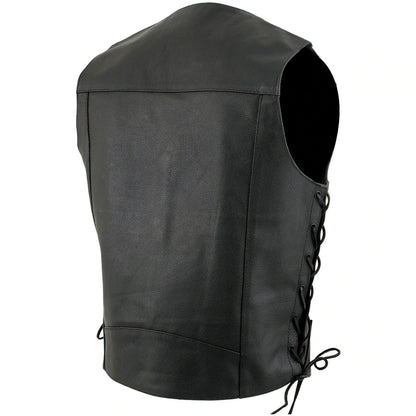 USA Leather 1202 Men's Black Classic ‘Laced’ Leather Vest