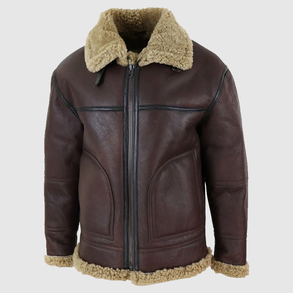 Men's Sheepskin Aviator Genuine fur Real Shearling Leather Jacket