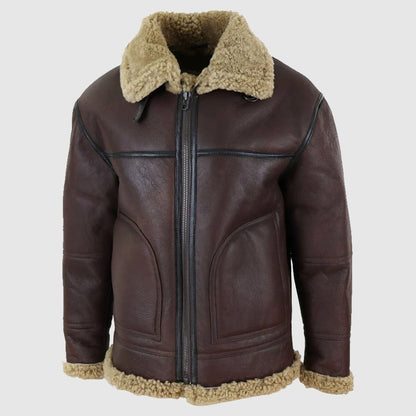 Men's Sheepskin Aviator Genuine fur Real Shearling Leather Jacket
