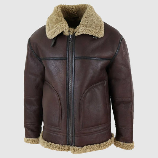 Men's Sheepskin Aviator Genuine fur Real Shearling Leather Jacket