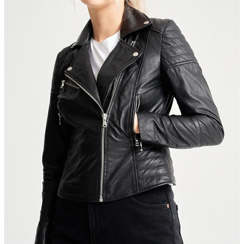 Women’s Leather Jacket with Textured Detail – Clara