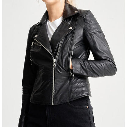 Women’s Leather Jacket with Textured Detail – Clara