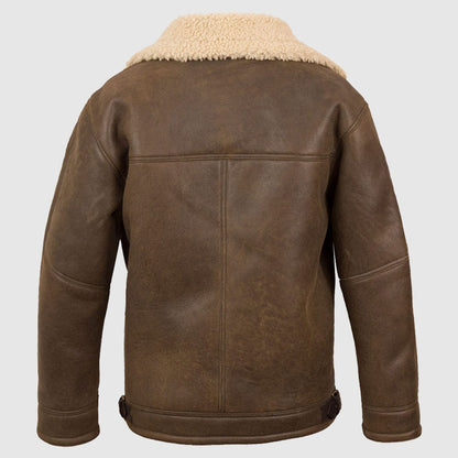 Men’s Antique Shearling Sheepskin Leather Pilot Jacket