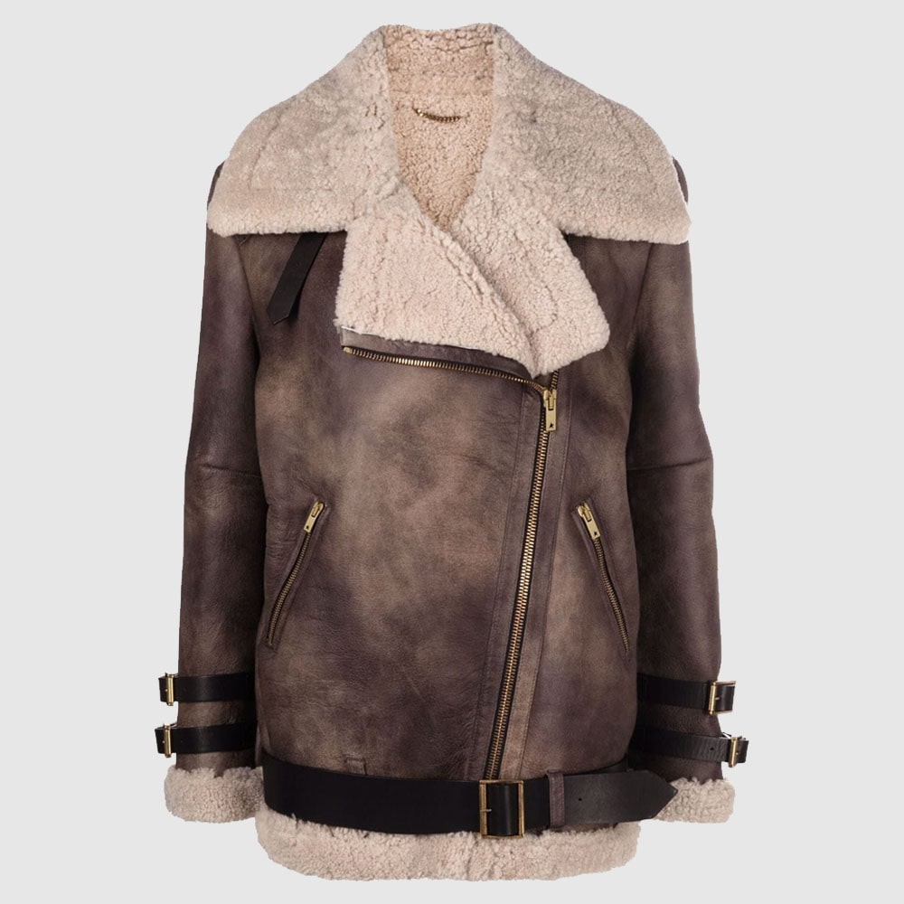 Women Sheepskin Oversized Collar Jacket