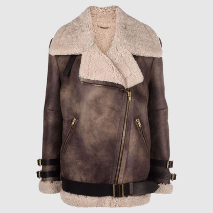 Women Sheepskin Oversized Collar Jacket