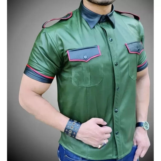 Mens Very Hot Genuine Green Leather Shirt