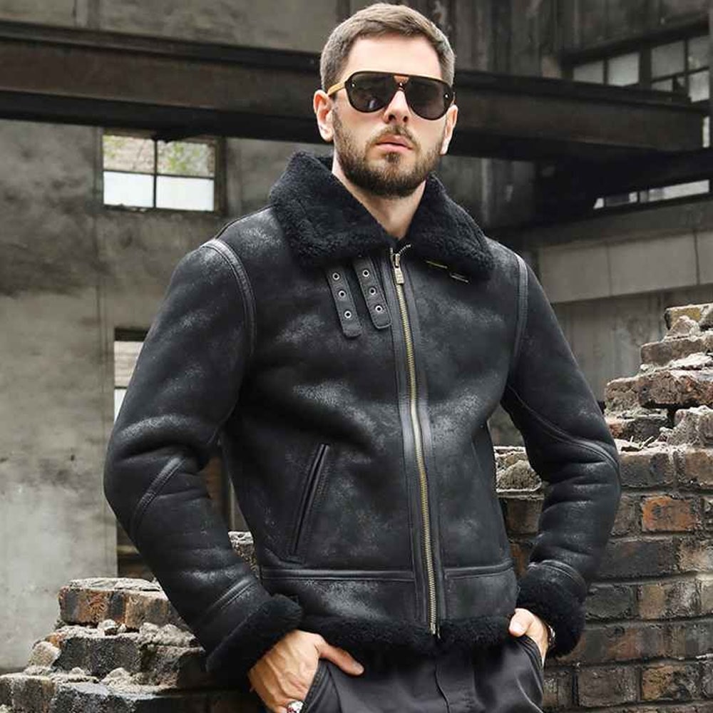 Men B3 Bomber Shearling Sheepskin Real Leather Aviator Jackets