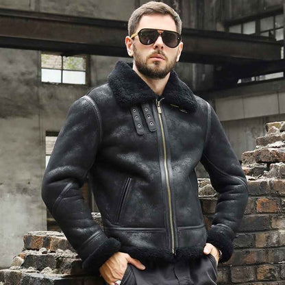 Men B3 Bomber Shearling Sheepskin Real Leather Aviator Jackets