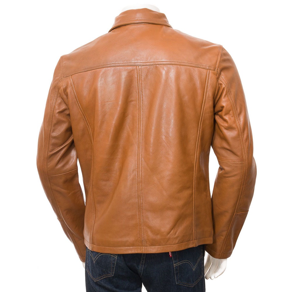Men Tan Biker Leather Jacket