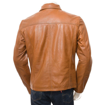 Men Tan Biker Leather Jacket