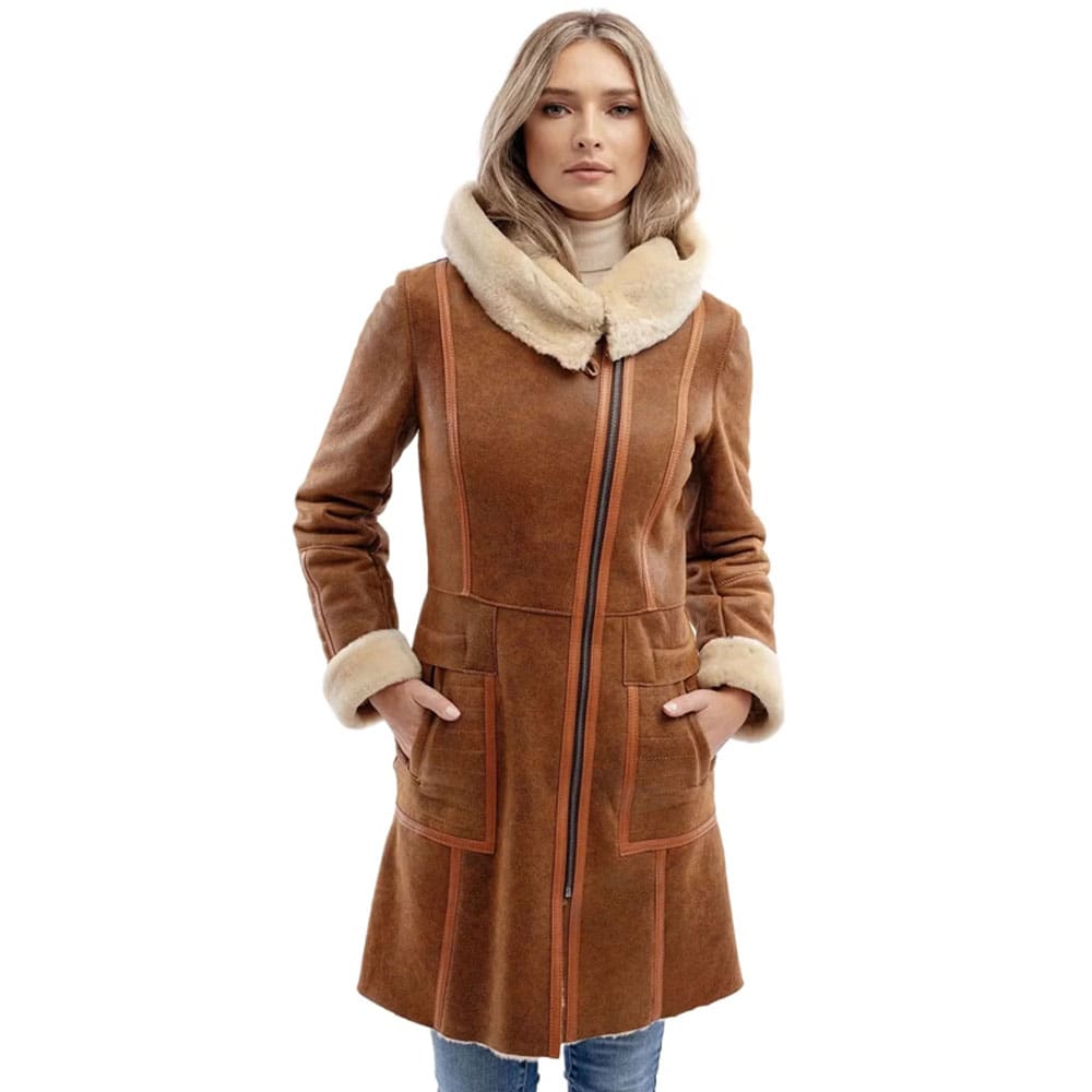 Ginta Women Fashion Waxed Brown Aviator Bomber Jacket