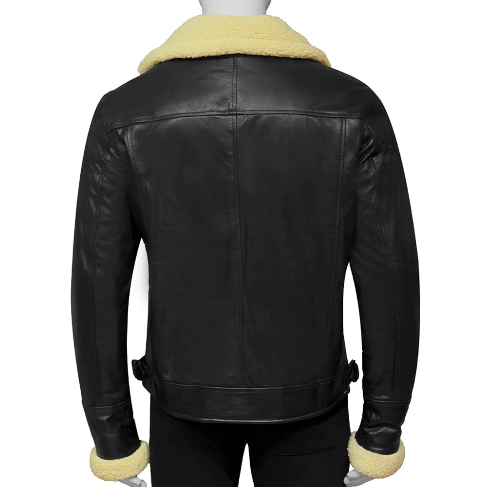 Mens Stylish Shearling Black Leather Jacket
