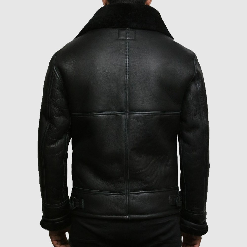 Men's Black Aviator B3 Real Shearling Sheepskin Leather Jacket