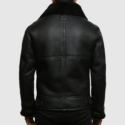 Men's Black Aviator B3 Real Shearling Sheepskin Leather Jacket