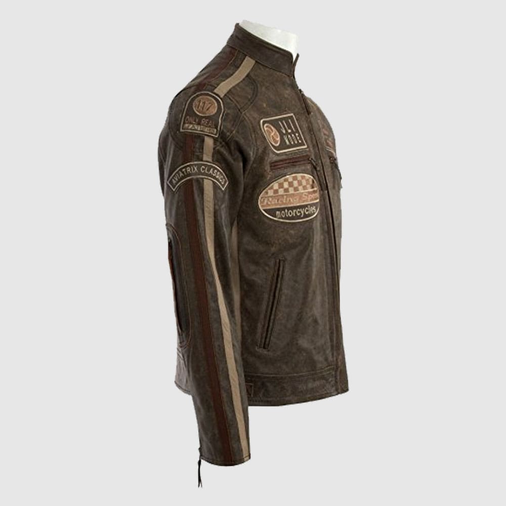 Men’s Desert Tan Racing Biker Style Leather Jacket