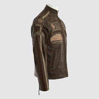Men’s Desert Tan Racing Biker Style Leather Jacket