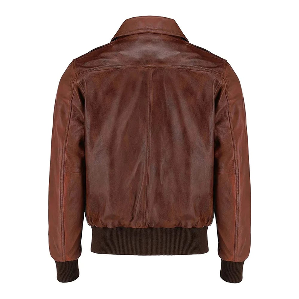 Mens Brown Air Force Ribbed Pilot A2 Aviator Real Leather Flight Bomber Jacket