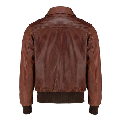 Mens Brown Air Force Ribbed Pilot A2 Aviator Real Leather Flight Bomber Jacket