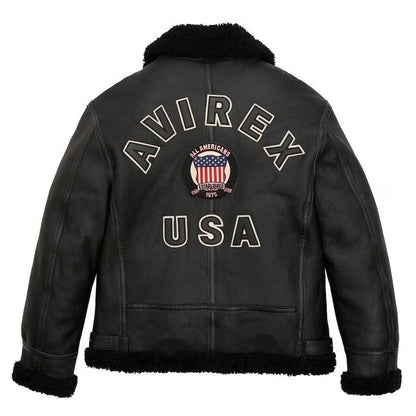 Avirex icon Black USA B3 Shearling Bomber Leather Jacket