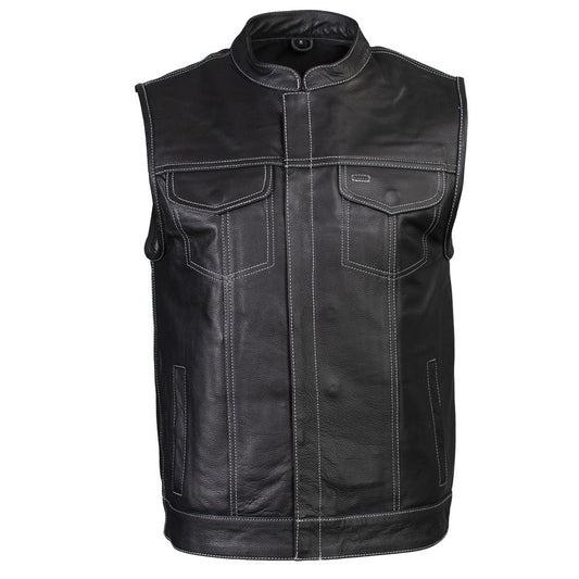 Men's 'Dagger’ Black Leather MC Vest