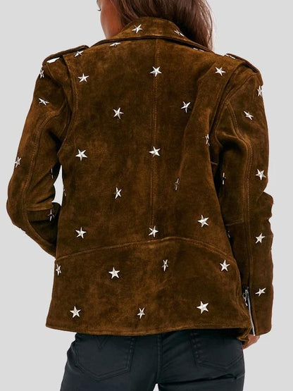 Womens Studded Brown Suede Leather Jacket