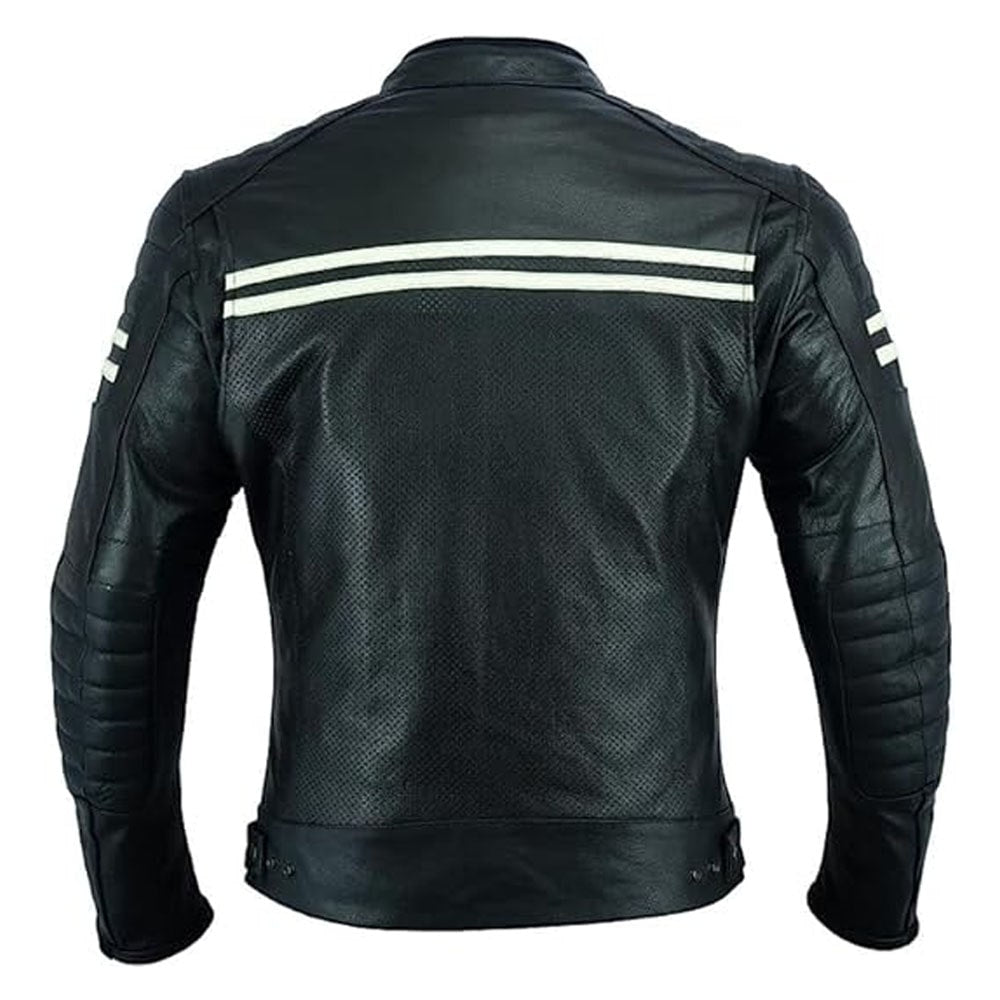 Mens Black Perforated Motorcycle Leather Jacket